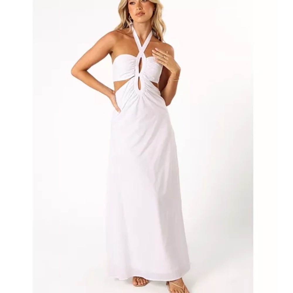 Petal & Pup Kallos Cutout Cotton Halter Maxi Dress White Summer Resort Small